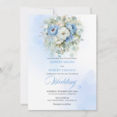 Bohemian Dusty Blue White Peony Wedding Invitation Kaart (Voorkant)