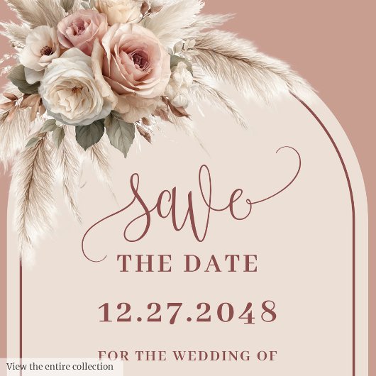 Bohemian Dusty Pink Floral Arch Save the Date Card Kaart