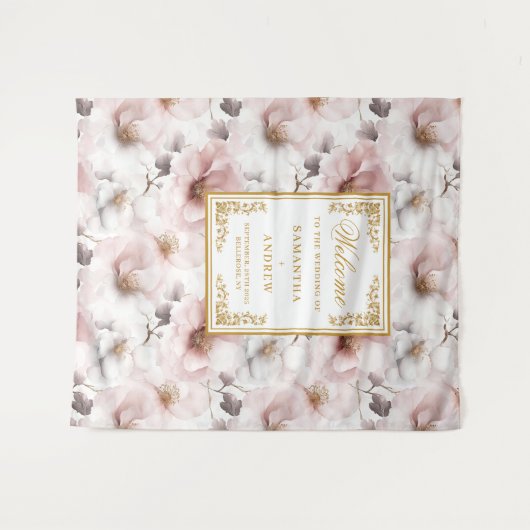 Bohemian Dusty Pink Gold Wedding Achtergrond Wandkleed (Voorkant (horizontaal))