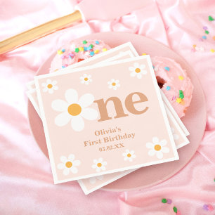 Bohemian Dusty Pink One Daisy 1e Verjaardag Servet