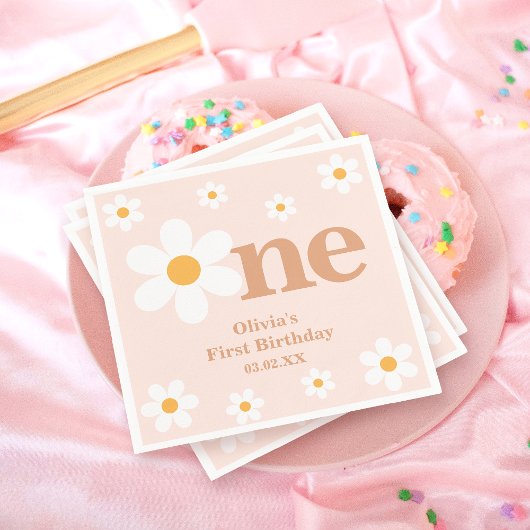 Bohemian Dusty Pink One Daisy 1e Verjaardag Servet