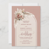 Bohemian Dusty Pink Pampas Arch Wedding Invitation Kaart (Voorkant)
