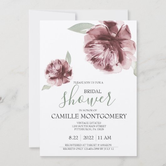 Bohemian Dusty Roos Bridal Shower Kaart (Voorkant)