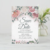 Bohemian Dusty Roos Floral Save The Date (Staand voorkant)