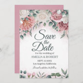 Bohemian Dusty Roos Floral Save The Date (Voorkant / Achterkant)