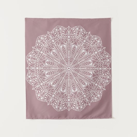 Bohemian Dusty Roos Pink White Mandala Wandkleed (Voorkant)