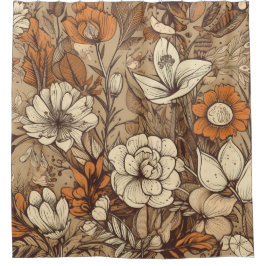 Bohemian Earth Tone Floral Pattern Shower Curtain Douchegordijn