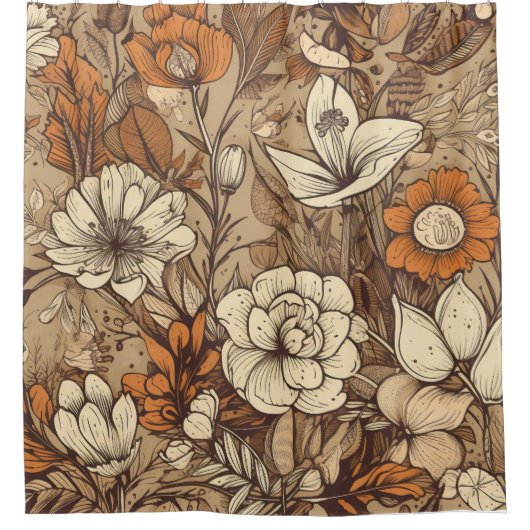 Bohemian Earth Tone Floral Pattern Shower Curtain Douchegordijn (Voorkant)