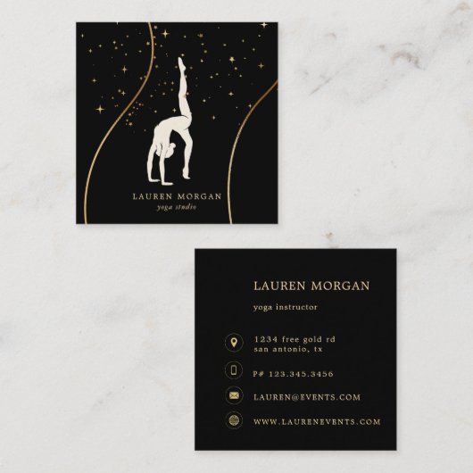 Bohemian Earth Tones Gold Yoga Studio Vierkante Visitekaartje (Voorkant / Achterkant)