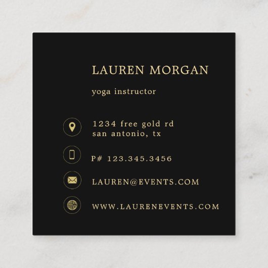 Bohemian Earth Tones Gold Yoga Studio Vierkante Visitekaartje (Achterkant)