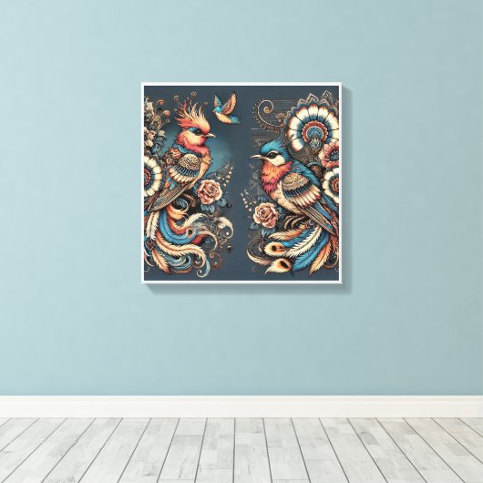 Bohemian Elegance Vogels in Harmony Canvas Art Wal (Insitu (Houten vloer))