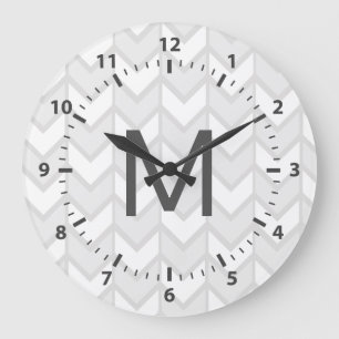Bohemian Elegant Grey & White Chevrons Grote Klok