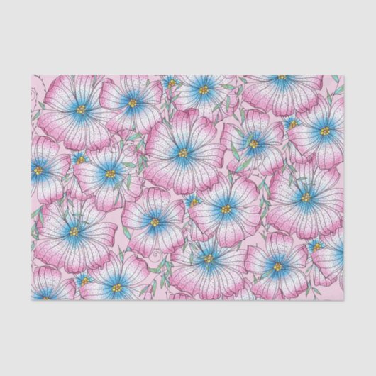Bohemian Elegant Pastel Roze Blauwe Bloemen Tissuepapier (Voorkant)
