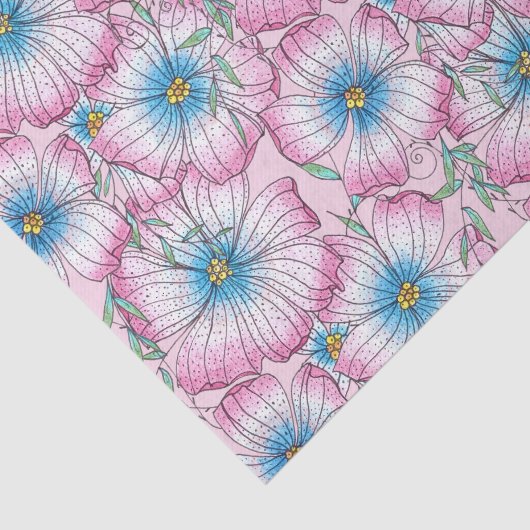 Bohemian Elegant Pastel Roze Blauwe Bloemen Tissuepapier (Detail)