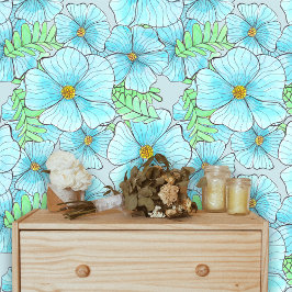 Bohemian Elegant Waterverf Aqua Blue Flowers Behang