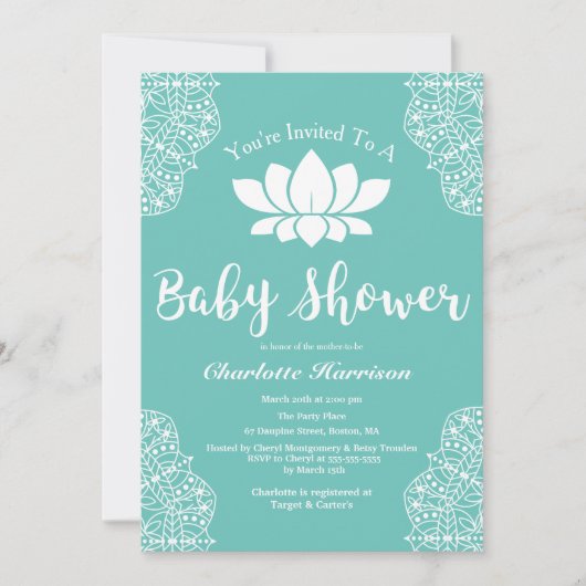 Bohemian Elegant White Lotus Mandalas Baby shower Kaart (Voorkant)