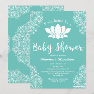 Bohemian Elegant White Lotus Mandalas Baby shower Kaart
