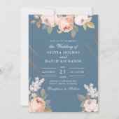 Bohemian Elemental Blauwe Pioenen Bruiloft Uitnodi Kaart (Voorkant)