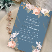 Bohemian Elemental Blauwe Pioenen Bruiloft Uitnodi Kaart