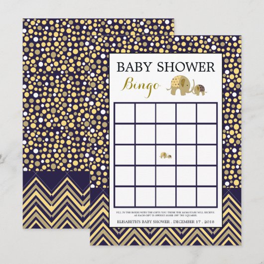 Bohemian Elephant and Chevron Baby shower Bingo Kaart (Voorkant / Achterkant)