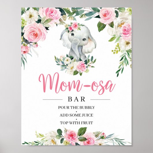 Bohemian Elephant Blush Floral mam-osa Bar Sign Poster (Voorkant)