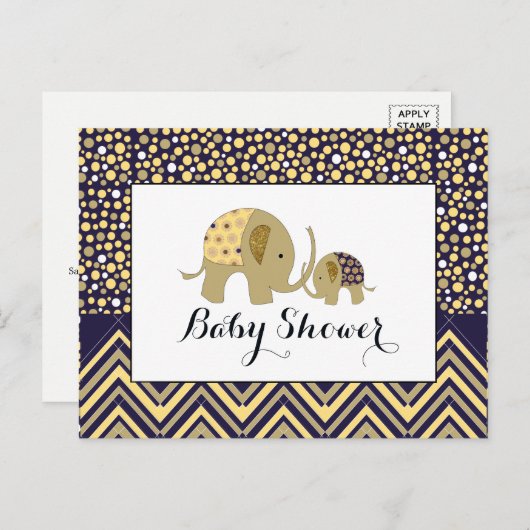 Bohemian Elephant & Chevron Baby shower Invitation Uitnodiging Briefkaart (Voorkant / Achterkant)