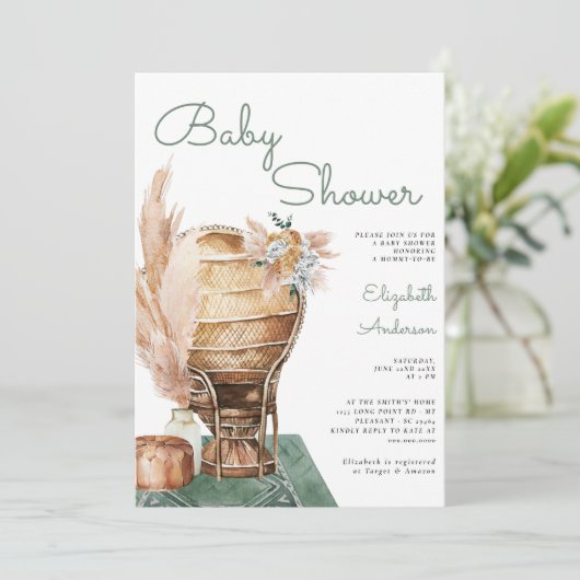 Bohemian Eucalyptus Green Pampas Boho Baby shower  Kaart (Staand voorkant)