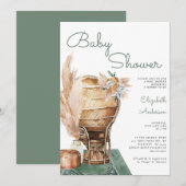 Bohemian Eucalyptus Green Pampas Boho Baby shower  Kaart (Voorkant / Achterkant)