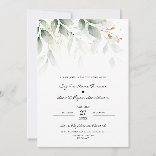 Bohemian Eucalyptus Greenery Gold Wedding Kaart (Voorkant)