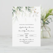 Bohemian Eucalyptus Greenery Gold Wedding Kaart (Staand voorkant)