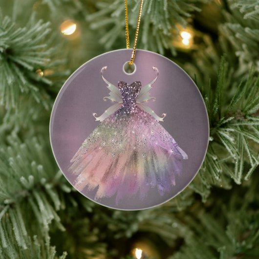 Bohemian Fairy Ball Gown | Gedempte Ombre-wijnglan Keramisch Ornament (Boom)