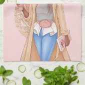 Bohemian Faux Glitter Girl Tan Hair Pink Theedoek (Gevouwen)