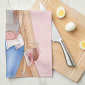 Bohemian Faux Glitter Girl Tan Hair Pink Theedoek (Quarter Fold)