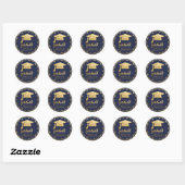 Bohemian Faux Gold Foil Afstuderen Pet | Blauw Ronde Sticker (Vel)