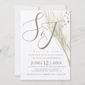 Bohemian Faux Gold Foil Pampas Wedding Ivory Kaart (Voorkant)