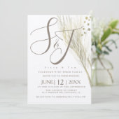 Bohemian Faux Gold Foil Pampas Wedding Ivory Kaart (Staand voorkant)