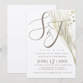 Bohemian Faux Gold Foil Pampas Wedding Ivory Kaart (Voorkant / Achterkant)