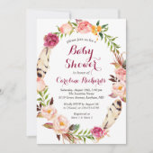 Bohemian Feather Boho Floral Wreate Baby shower Kaart (Voorkant)