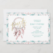 Bohemian Feather Dream Catcher Blauwgroen Verjaard Kaart (Voorkant)