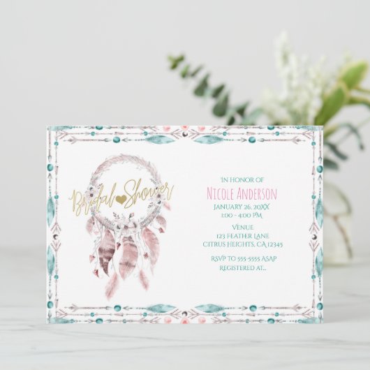 Bohemian Feather Dream Catcher Blauwgroen Vrijgeze Kaart (Staand voorkant)