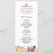 Bohemian Feather Floral Boho Wedding Programme Programmakaart (Voorkant)