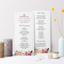 Bohemian Feather Floral Boho Wedding Programme