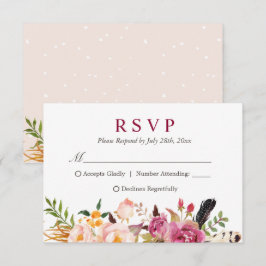 Bohemian Feather Rustic Floral Boho RSVP Kaartje