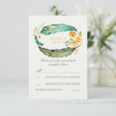 Bohemian Feathers Blauwgroen Bruiloft RSVP Kaarten (Staand voorkant)