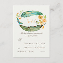 Bohemian Feathers Blauwgroen Bruiloft RSVP Kaarten Kaartje