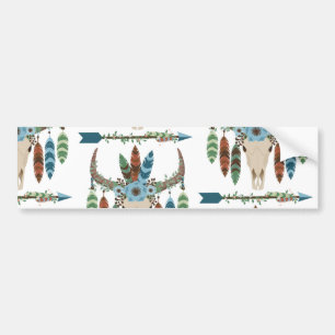 Bohemian Feathers Dreamweaver Blue Antler Arrow Bumpersticker