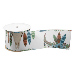 Bohemian Feathers Dreamweaver Blue Antler Arrow Satijnen Lint