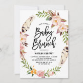 Bohemian Feathers Floral Wreath Baby shower Brunch Kaart (Voorkant)
