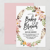 Bohemian Feathers Floral Wreath Baby shower Brunch Kaart (Voorkant / Achterkant)
