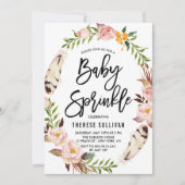 Bohemian Feathers Floral Wreath Pink Baby Sprinkle Kaart (Voorkant)